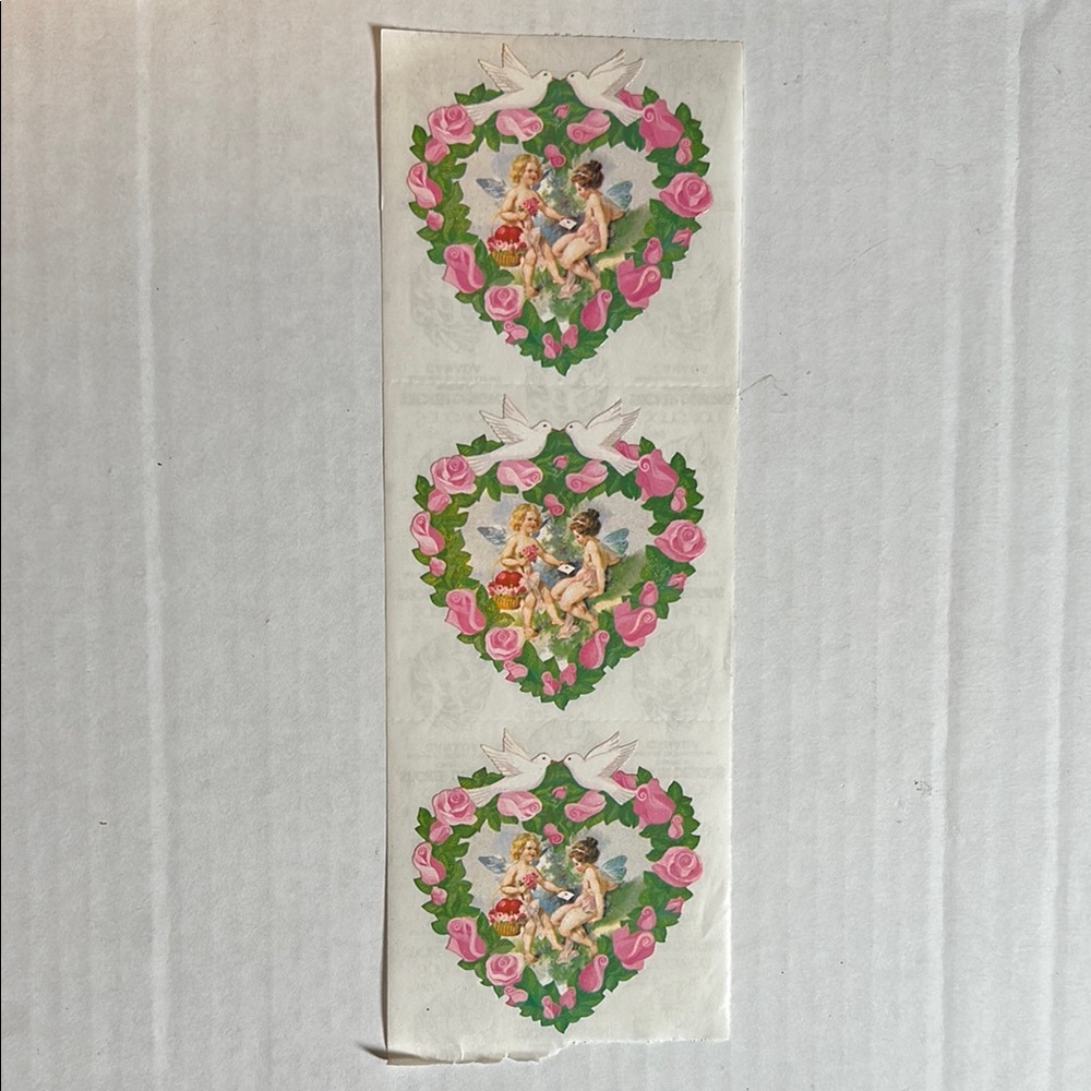 Sandylion Vintage Heart Stickers with Cherubs and Roses